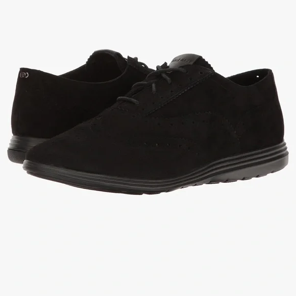 NIB Cole Haan Grand Tour Suede Wintip Oxford In Black Suede Women’s Size 9.5 - Picture 2 of 9